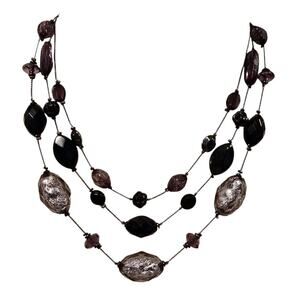 Necklace New York Beaded Purple Gray Beads 16" Black Charcoal Chain Jewelry